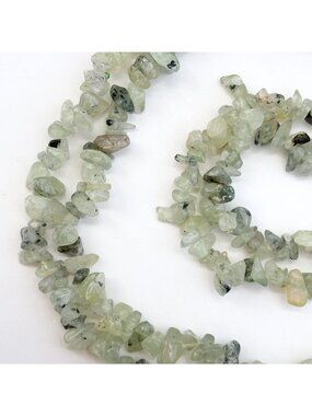 Prehnite Beaded Chip Long Stranded Vintage Green Necklace - 36"